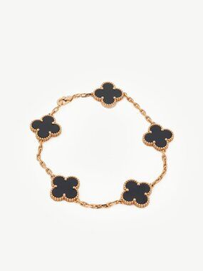 Van Cleef & Arpels Vintage Alhambra 18k Yellow Gold & Onyx Clover Bracelet